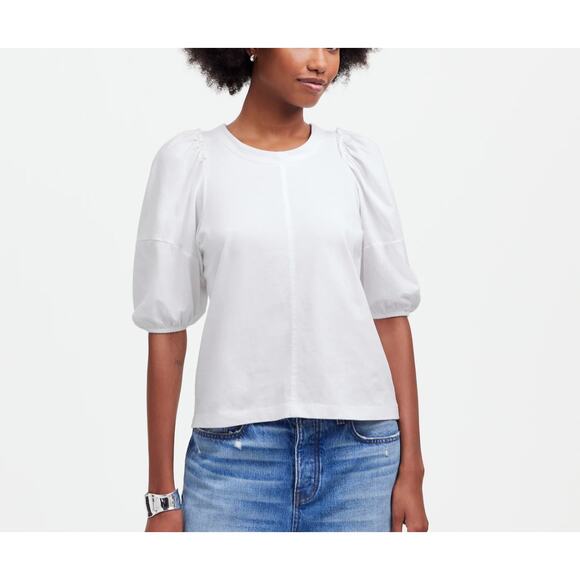 Madewell Women's Crew Neck Puff-Sleeve Relaxed Tee White M Medium New - Picture 1 of 9